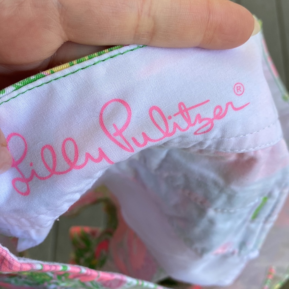 Lilly Pulitzer The Walsh Short Hot Wings 2 Flamingo Pink Green EUC - Picture 2 of 8